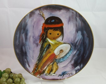 1980 Autographed Ettore Ted DeGrazia 10" Collector Plate - Pima Indian Drummer Boy, Holiday Series, Excellent Condition