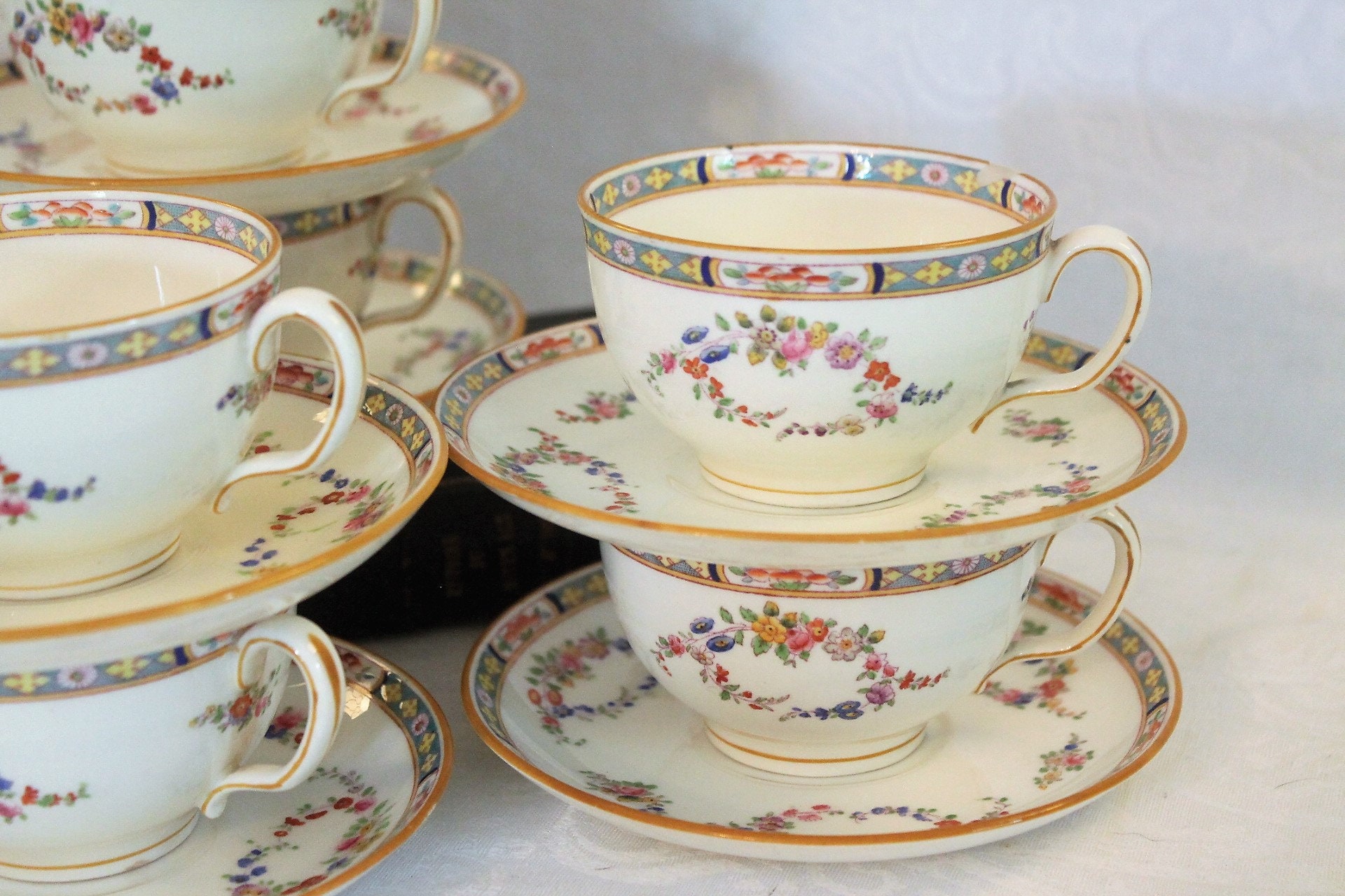 Set of 10 Antique Minton Fine China Tea Cups and Matching Etsy