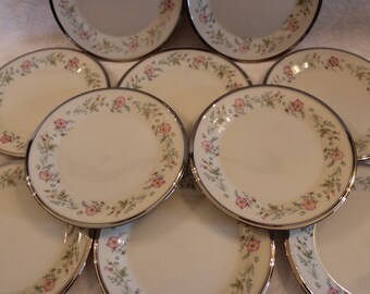 Set of 10 Lenox 6.25" Bread Plates - Flirtation Pattern with Platinum Band, Pastel Floral over Cream Color Porcelain