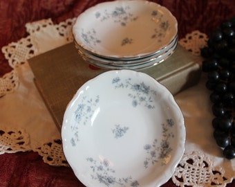 Set of 4 Johann Haviland Berry Dessert Bowls - Blue Garland, Floral, Platinum Band