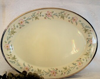 Lenox 17.25" Large Oval Platter - Flirtation Pattern with Platinum Band, Pastel Floral over Cream Color Porcelain
