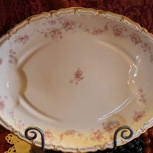 Antique Haviland & Co. Limoges 19" Meat Platter - Made for Westwater of Columbus, Ohio, Vining Pink Flowers