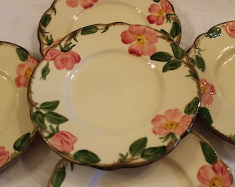 Set of 5 Franciscan 6.5" Bread or Dessert Plates - Desert Rose Pattern, Made in the U.S.A., Brown TV Stamp