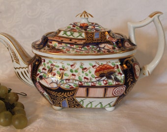 Antique Royal Crown Derby Imari 5 Cup Teapot - Circa 1806-1825 Red Hand Written Mark