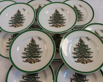 Set of 12 Copeland Spode 6.5" Bread or Dessert Plates - Vintage, Christmas Tree Pattern, Old Backstamp, S3324