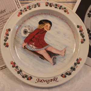 1986 January Birthday Collector Plate - Sarah Stilwell Weber Calendar Series, Newell Pottery Co, Original Box from Bradford Exchange