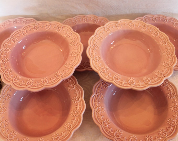 Set of 7 Pink Ceramic 9 Soup Bowls Lace by Kennex, Victorian Styling Etsy