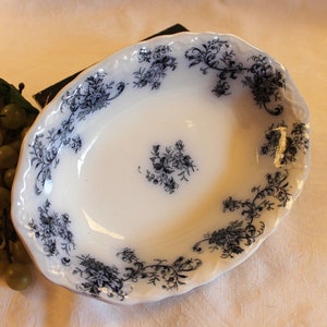 Antique Flow Blue Oval Serving Bowl - New Wharf Pottery Staffordshire Porcelain, Dunbarton Pattern Circa 1892