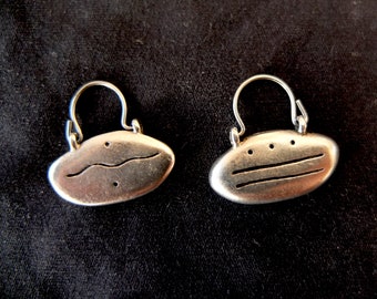 Givenchy Silver Tone Earrings - Geometric Memphis Design Coffee Bean Semi Circles - Wire Earrings - Vintage 1970's Minimalist Modern Boho