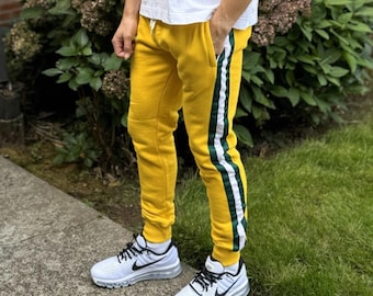 Triple Threat Men's Fleece Jogger Pant (Gold with Green and White Stripes)