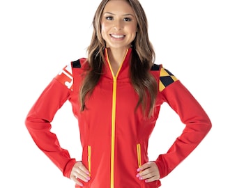 Maryland Flag Women's Full Zip-Up Yoga Track Jacket (Red)