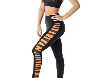 Orange and Black Tiger Stripe Women's Full Length Yoga Pant Leggings