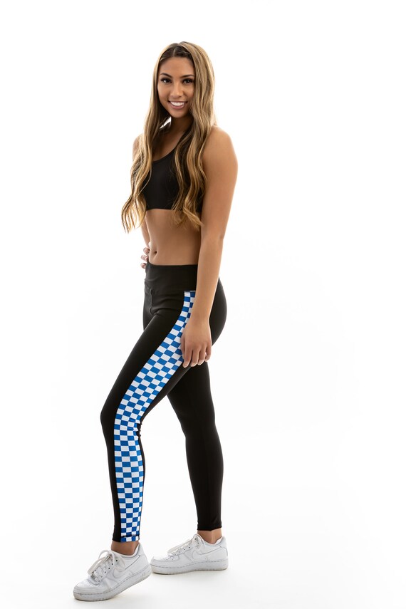 Blue and White Checkered Print Full Length Yoga Pant Leggings Etsy