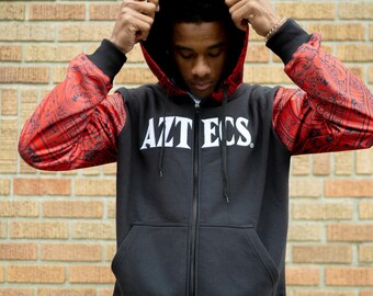 San Diego State Aztecs Men's Full Zip Fleece Hoodie - Black, X-Large With Embroidered Logos & Sleeve Print