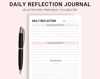 Daily Reflection Journal, Gratitude Prompts (Printable PDF)