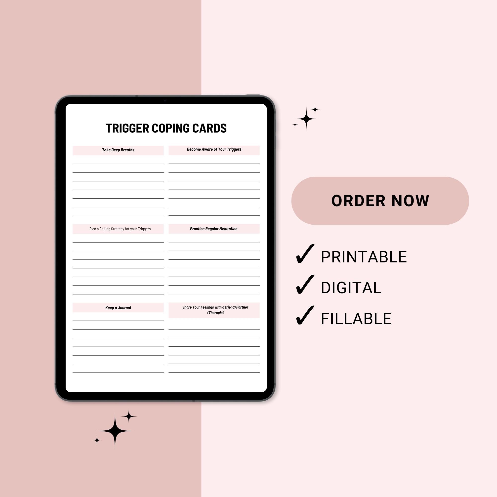 TRIGGER COPING CARDS, Printable Coping Cards for Triggers, Digital ...