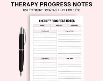 Therapy Progress Notes Template, Fillable Session Log (PDF)