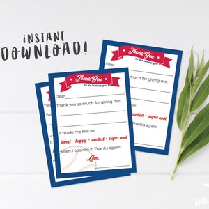 Druckbare Ad-Lib Dankeskarten - Baseball - Softball - Dankeskarten für Kinder - Fill in the Blank
