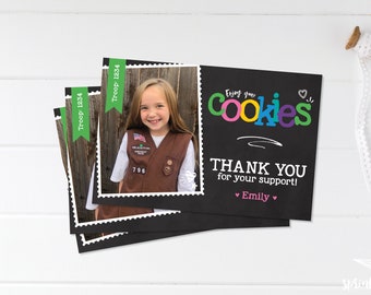 Tarjeta de agradecimiento de Girl Scouts para imprimir - Tarjeta con foto - Venta de galletas