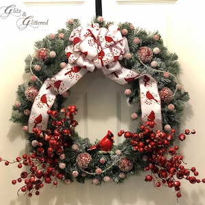 Le Starlin : Couronne de Noël plafonnée cardinale de neige rouge et blanche