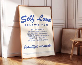 Impresión con frase de amor propio: Póster de salud mental con tipografía retro (descarga digital)