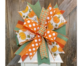 Pumpkin Lantern Bow, Fall Wreath Bow, Fall Pumpkins Bow Decor, Autumn Bow, Door Hanger Bow, Country Fall Bow, Thanksgiving Lantern Bow