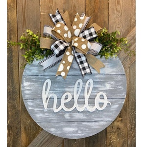 Farmhouse Wreath for Front Door, Hello Wall Decor, White Grey Shiplap Decor, Best Country Wreath, Everyday Door Hanger, Hello Sign