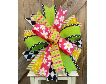 Spring Flower Bow for Lantern, Spring Summer Bow for Wreath, Floral Bow Decor, Colorful Spring Flower Lantern Topper,  Easter Decor