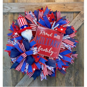 Patriotic Military Wreath for Front Door, Proud Military Family Decor, Red White Blue Door Wreath, Memorial, 4th of July Decor, Armed Forces