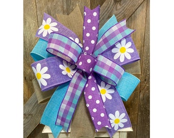 Bright Flower Bow for Lantern, Spring Summer Bow for Wreath, Purple Floral Bow Decor, Colorful Spring Flower Lantern Topper, Easter Decor