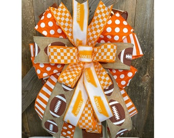 UT Football Bow for Lantern, University of TN Lantern Topper, Orange and White Tennessee Bow, Go Vols Bow, Tennessee Football Decor