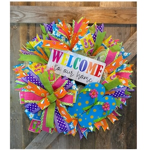 Hello Summer Wreath for Front Door, Summer Door Decor, Bright Flip Flop Wreath, Welcome Wreath, Summer Front Porch Decor, New Home Gift
