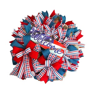 4th of July Wreath, Independence Day, Patriotic Summer Wreath for Front Door,  Memorial Day Decorations, Red White Blue, American Flag Decor