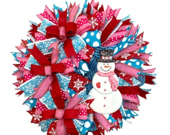 Snowman Wreath for Front Door, Winter Wreath, Let It Snow Wreath, Snowflake Wreath, Whimsical Winter Decor Decor, Front Door Winter Decor