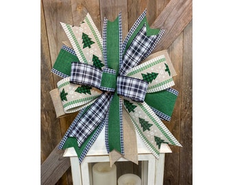 Christmas Tree Bow for Lantern, Green Holiday Wreath Bow , Farmhouse Christmas Bow for Lantern, Country Christmas Tree Bow, Lantern Bow