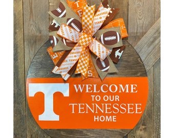 UT Vols Door Hanger, Tennessee Door Decor, Welcome Tennessee Home, Orange and White Checkerboard Decor, UTK Football Wreath, Go Vols Decor