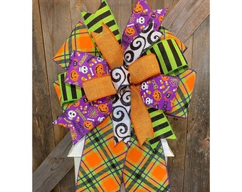 Halloween Lantern Bow, Whimsical Bow for Wreath, Trick or Treat Wreath Bow, Halloween Decor, Ghosts and Goblins Decor, Spooky Pumpkin Bow
