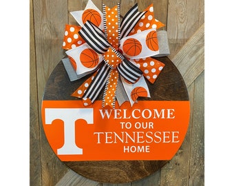 UT Vols Basketball Door Hanger, Tennessee Door Decor, Welcome Tennessee Home, Orange and White Decor, UTK Basketball Wreath, Go Vols Decor