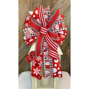 Winter Snowman Bow for Lantern, Red Snowman Wreath Bow, Glittery Winter Bow for Lantern, Buffalo Plaid Country Snowman Christmas Bow