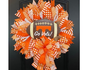 UT Football Wreath for Front Door, University of TN Door Decor, Orange and White Tennessee Wreath, Go Vols Wreath, Vol for Life