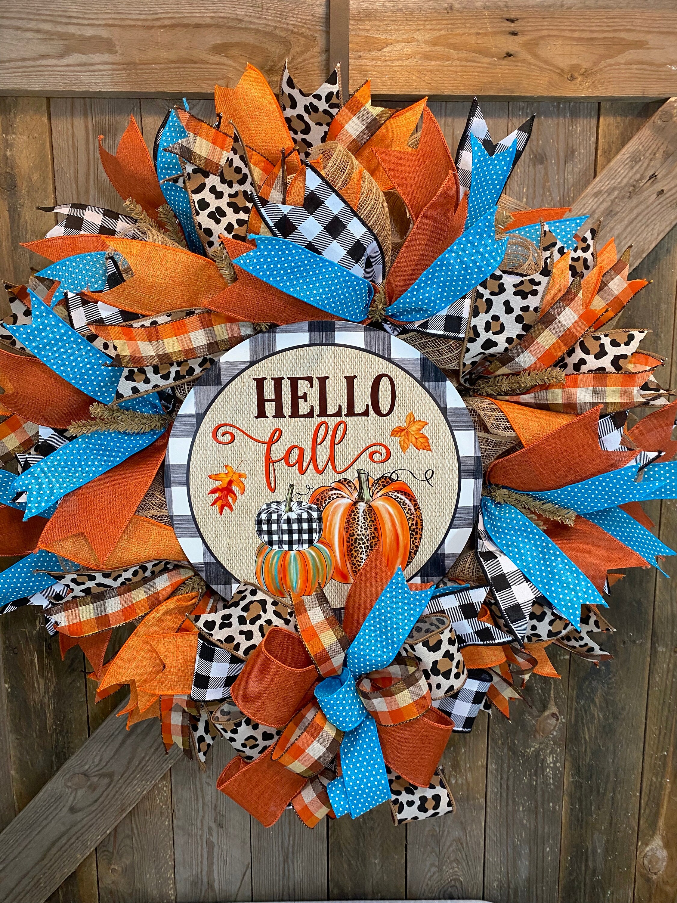 Pumpkin Wreath for Front Door, Hello Fall Welcome Wreath, Fall Door ...