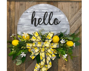 Lemon Door Hanger, Lemon Wall Decor, Farmhouse Decor, Best Country Wreath, Hello Sign for Front Door, Summer Door Decor, Housewarming Gift