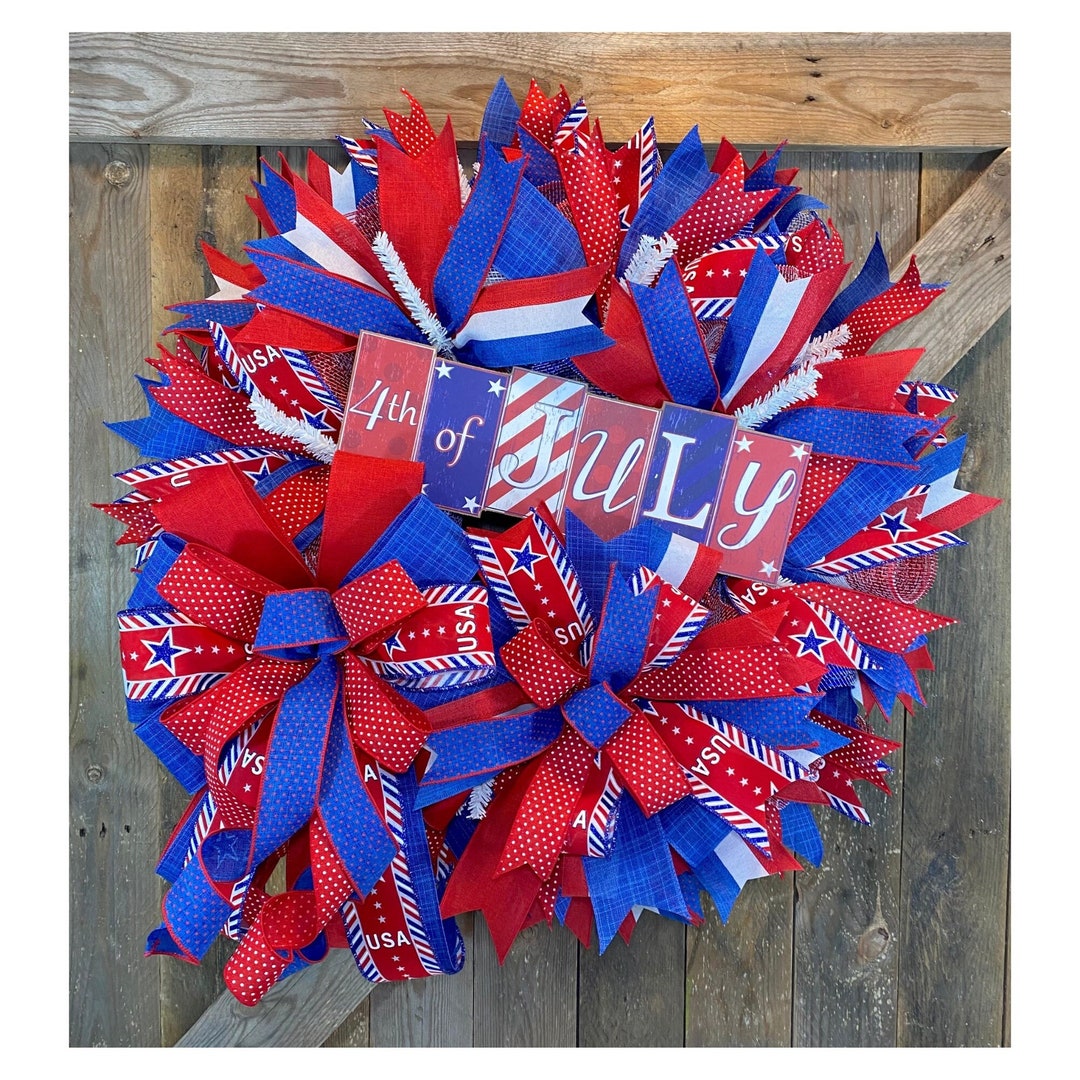 Patriotic Wreath for Front Door, 4th of July Wall Decor, Red White ...