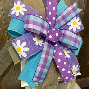 Bright Flower Bow for Lantern, Spring Summer Bow for Wreath, Purple Floral Bow Decor, Colorful Spring Flower Lantern Topper, Easter Decor image 3