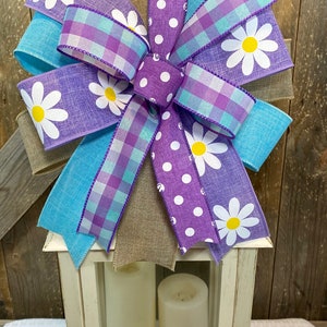 Bright Flower Bow for Lantern, Spring Summer Bow for Wreath, Purple Floral Bow Decor, Colorful Spring Flower Lantern Topper, Easter Decor image 7