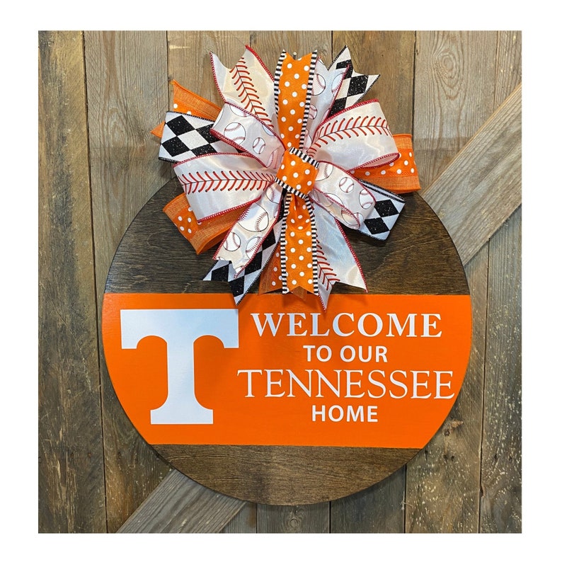 UT Vols Baseball Door Hanger, Tennessee Baseball Door Decor, Welcome Tennessee Home, Orange and White, UTK Baseball Wreath, Go Vols Decor image 1