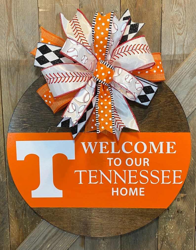 UT Vols Baseball Door Hanger, Tennessee Baseball Door Decor, Welcome Tennessee Home, Orange and White, UTK Baseball Wreath, Go Vols Decor image 3