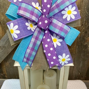 Bright Flower Bow for Lantern, Spring Summer Bow for Wreath, Purple Floral Bow Decor, Colorful Spring Flower Lantern Topper, Easter Decor image 6