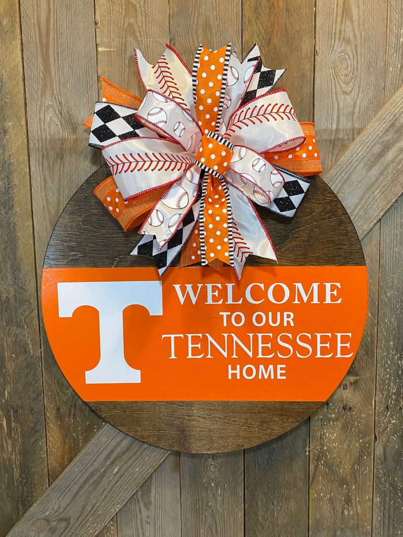 UT Vols Baseball Door Hanger, Tennessee Baseball Door Decor, Welcome Tennessee Home, Orange and White, UTK Baseball Wreath, Go Vols Decor image 2