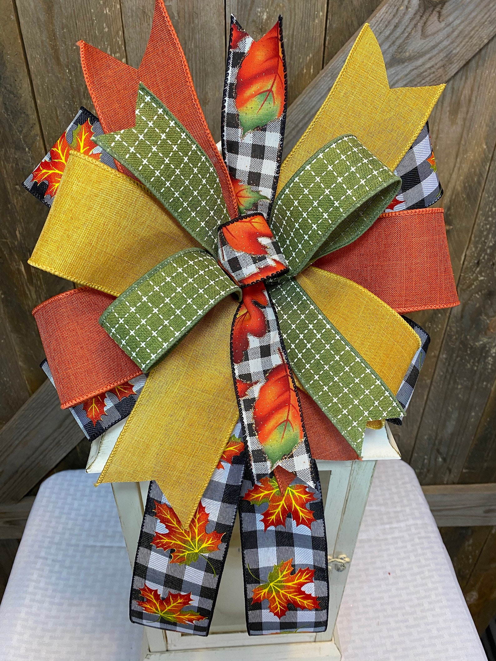 Fall Leaves Lantern Bow Fall Wreath Bow Buffalo Plaid Bow Etsy